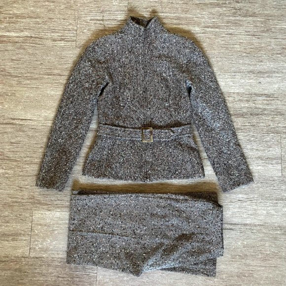 Valentino Jackets & Blazers - Valentino Spa Tweed Wool Mock Neck Belt Blazer Set